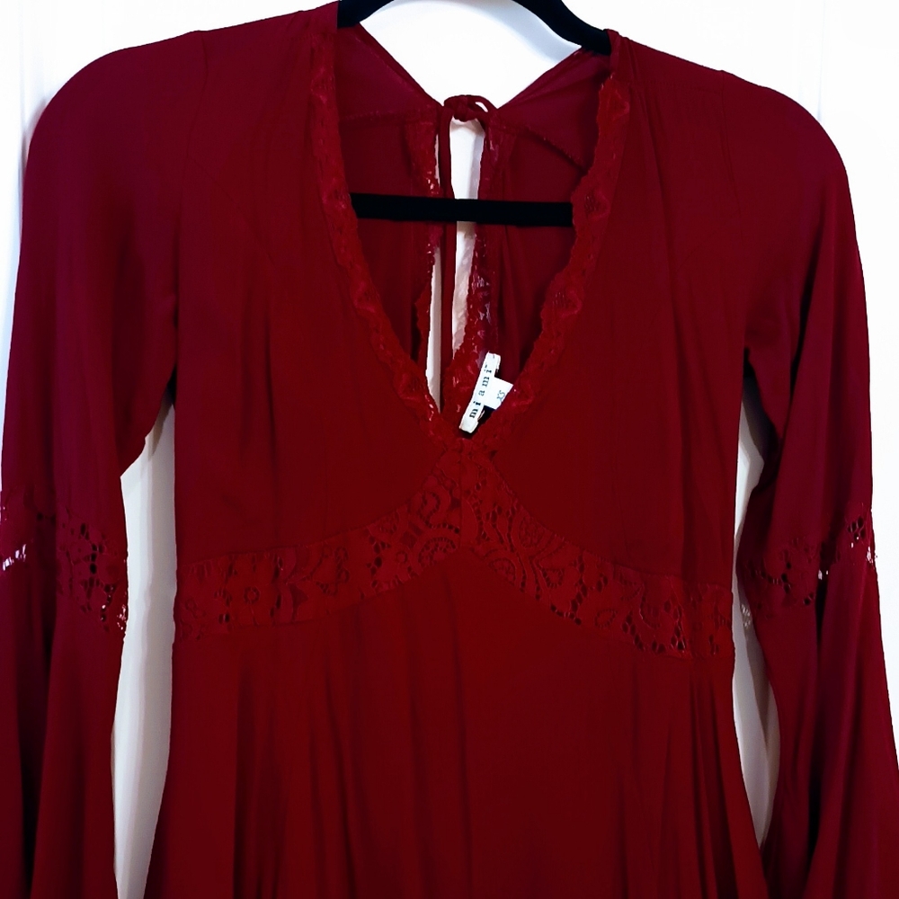 Miami Lace Deep Red Long-Sleeve Dress
